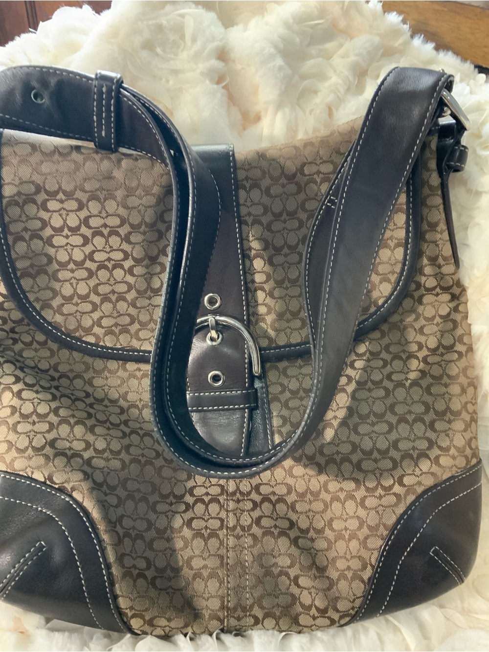 Coach Large Hobo  Canvas Shoulder Bag in Brown with Dark Trim - Picture 5 of 5
